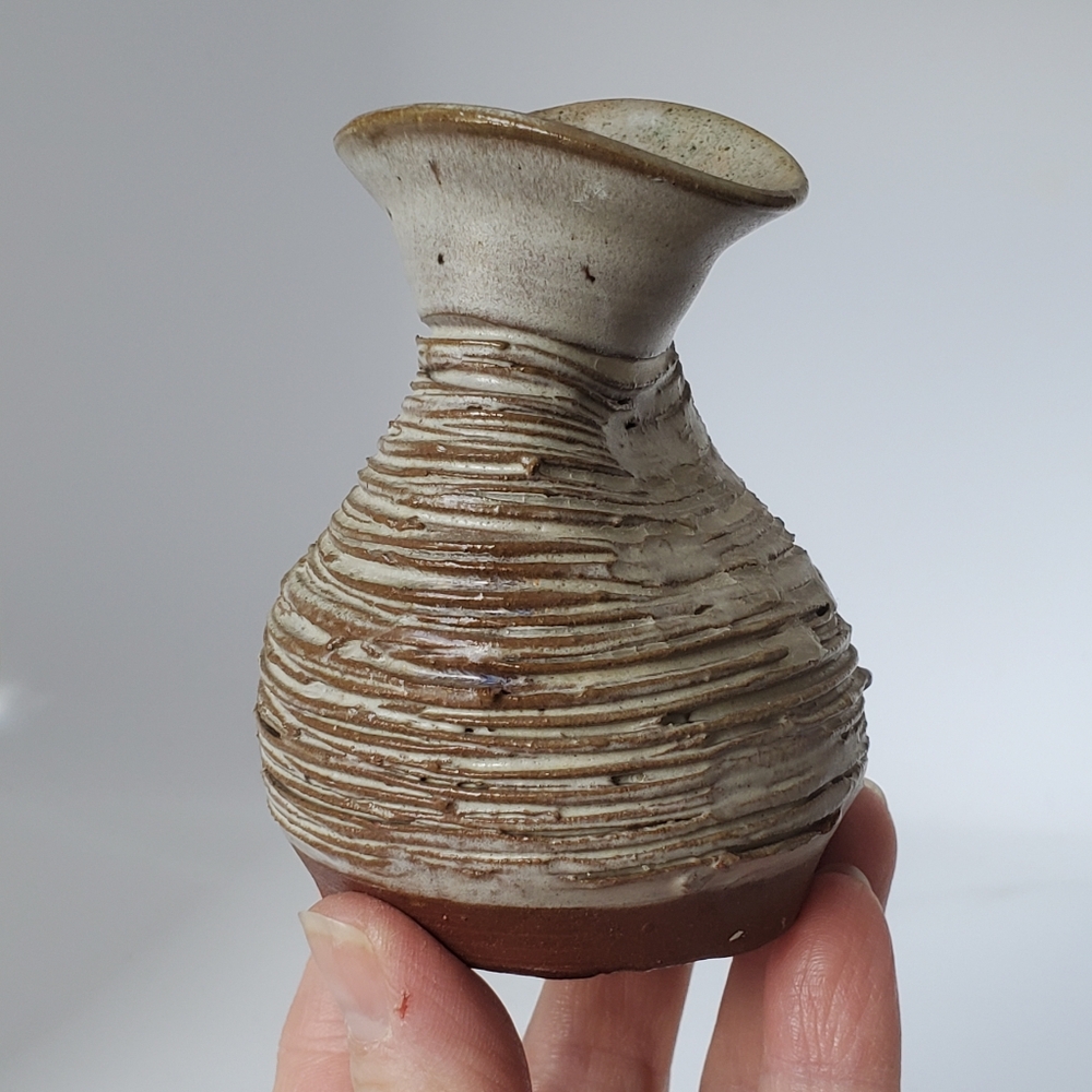 Studio Pottery Turned and Pinched Vase Signed and Numbered by Artist